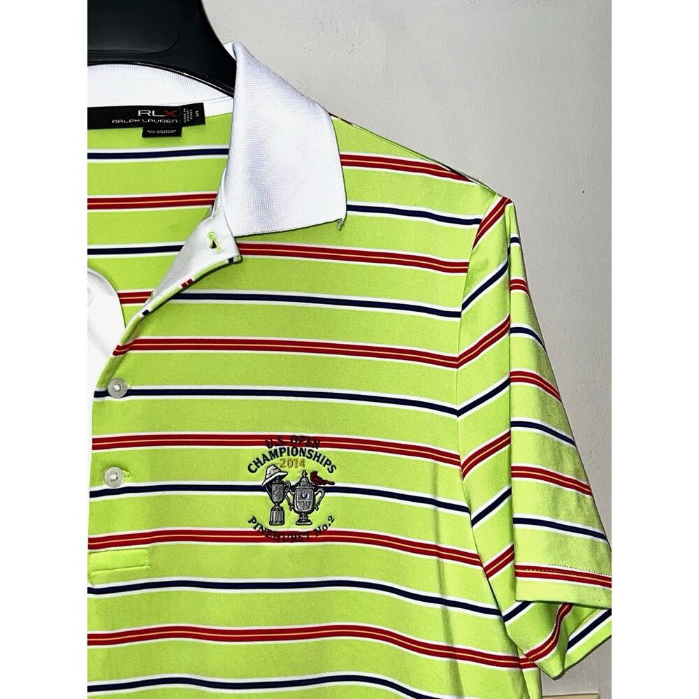 RLX RALPH LAUREN 2014 US OPEN PINEHURST #2 LIME GREEN STRIPED GOLF POLO SHIRT S